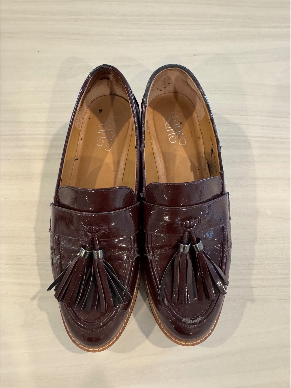 Franco Sarto Burgundy Patent Leather Tassel Loafers Women's Size 6.5
